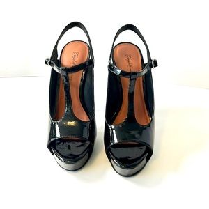 Elizabeth and James Patent Leather Platform Stiletto Strappy Heels, size 7